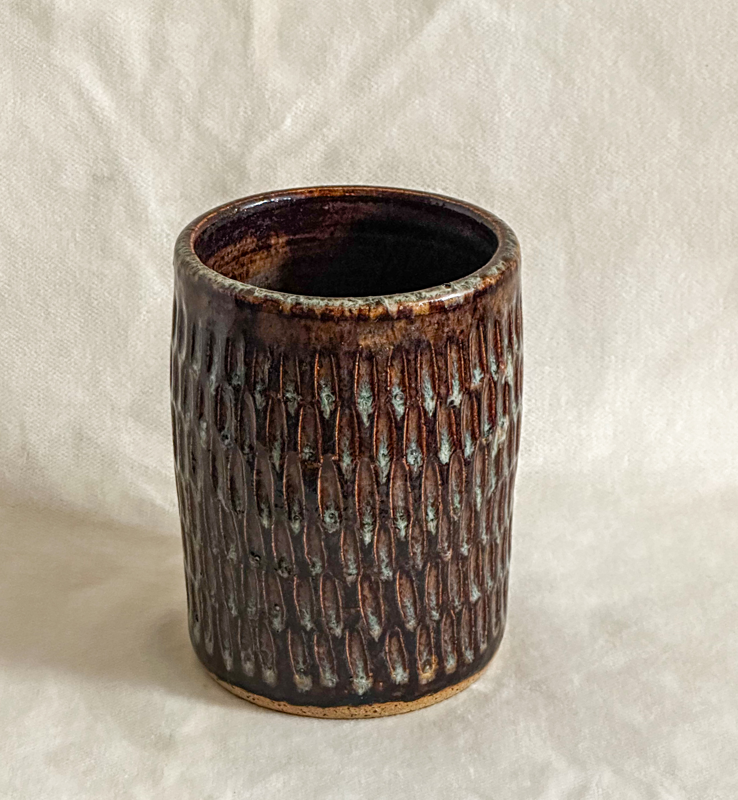 Stoneware Carved Vase in Brown