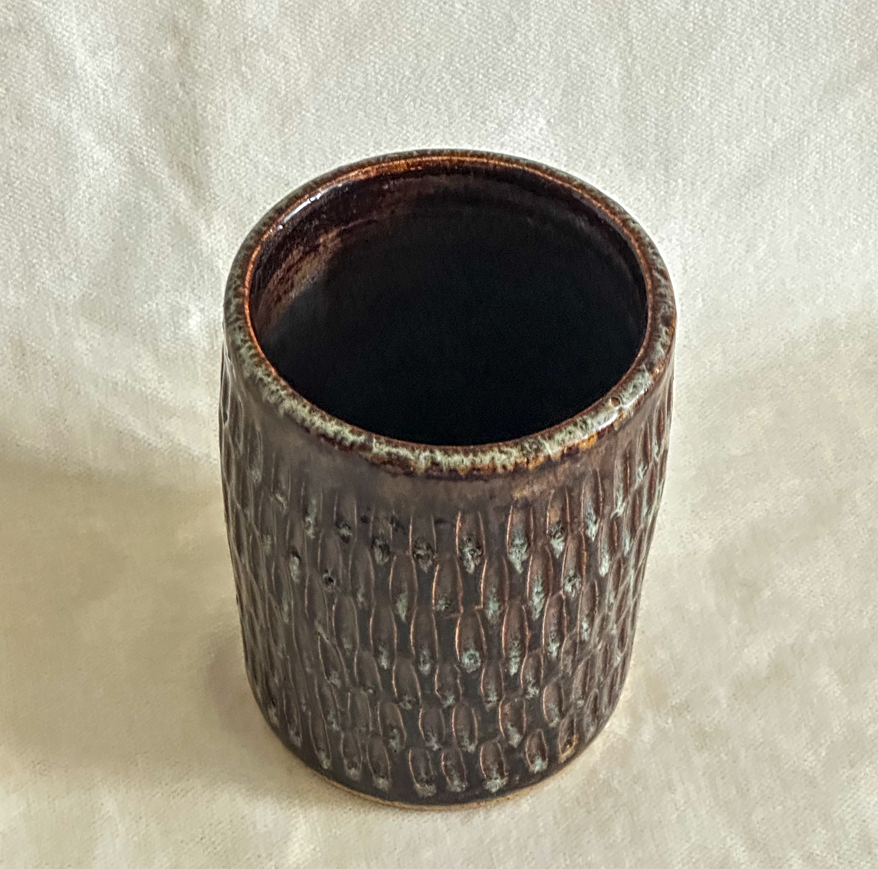 Stoneware Carved Vase in Brown