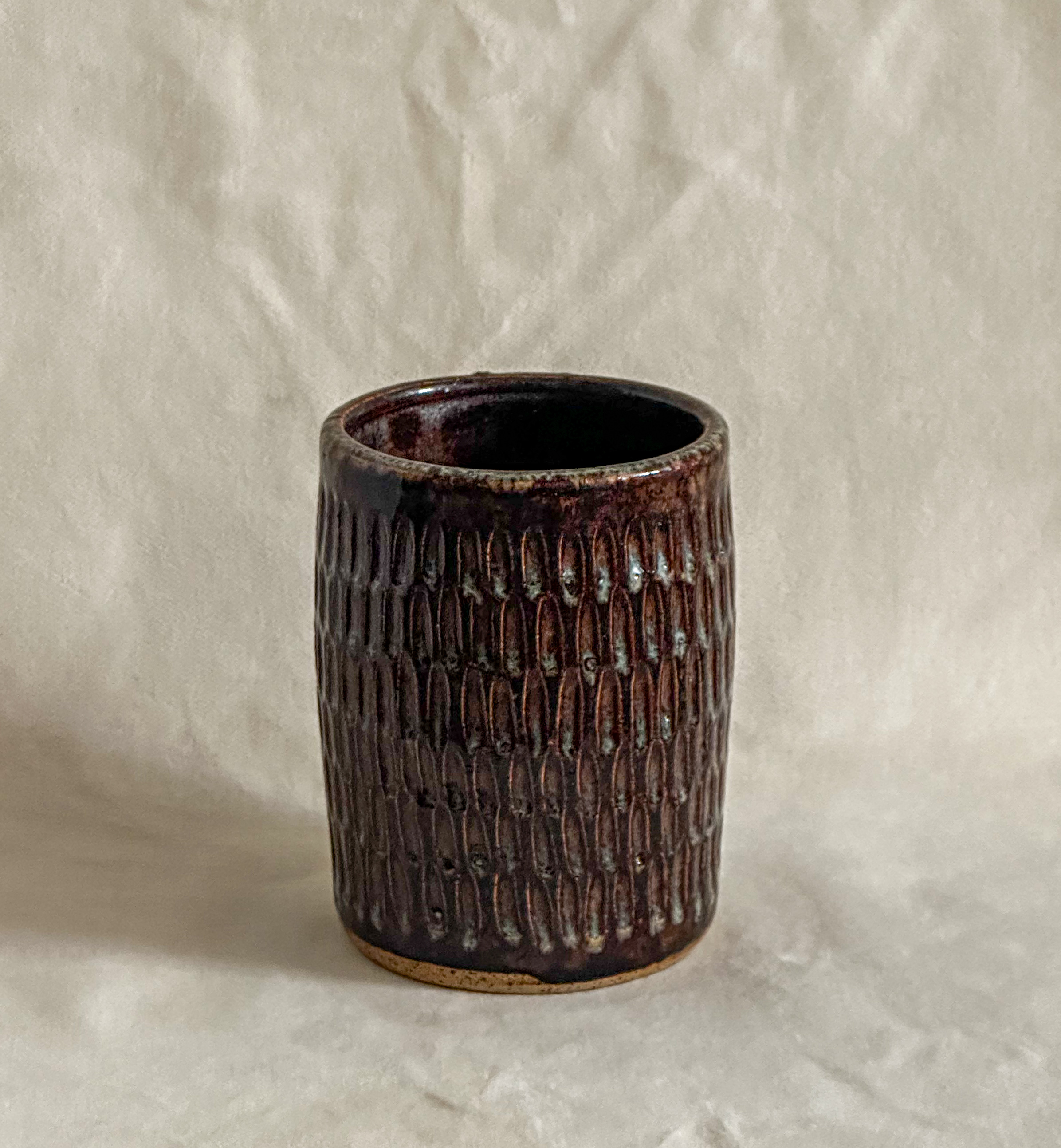 Stoneware Carved Vase in Brown