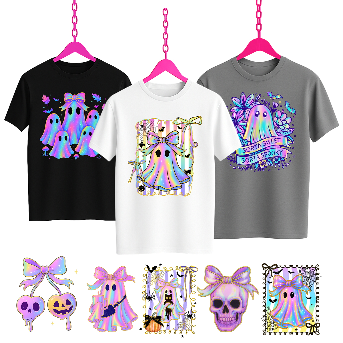 Cute iridescent Ghost-Themed T-Shirts transfers
