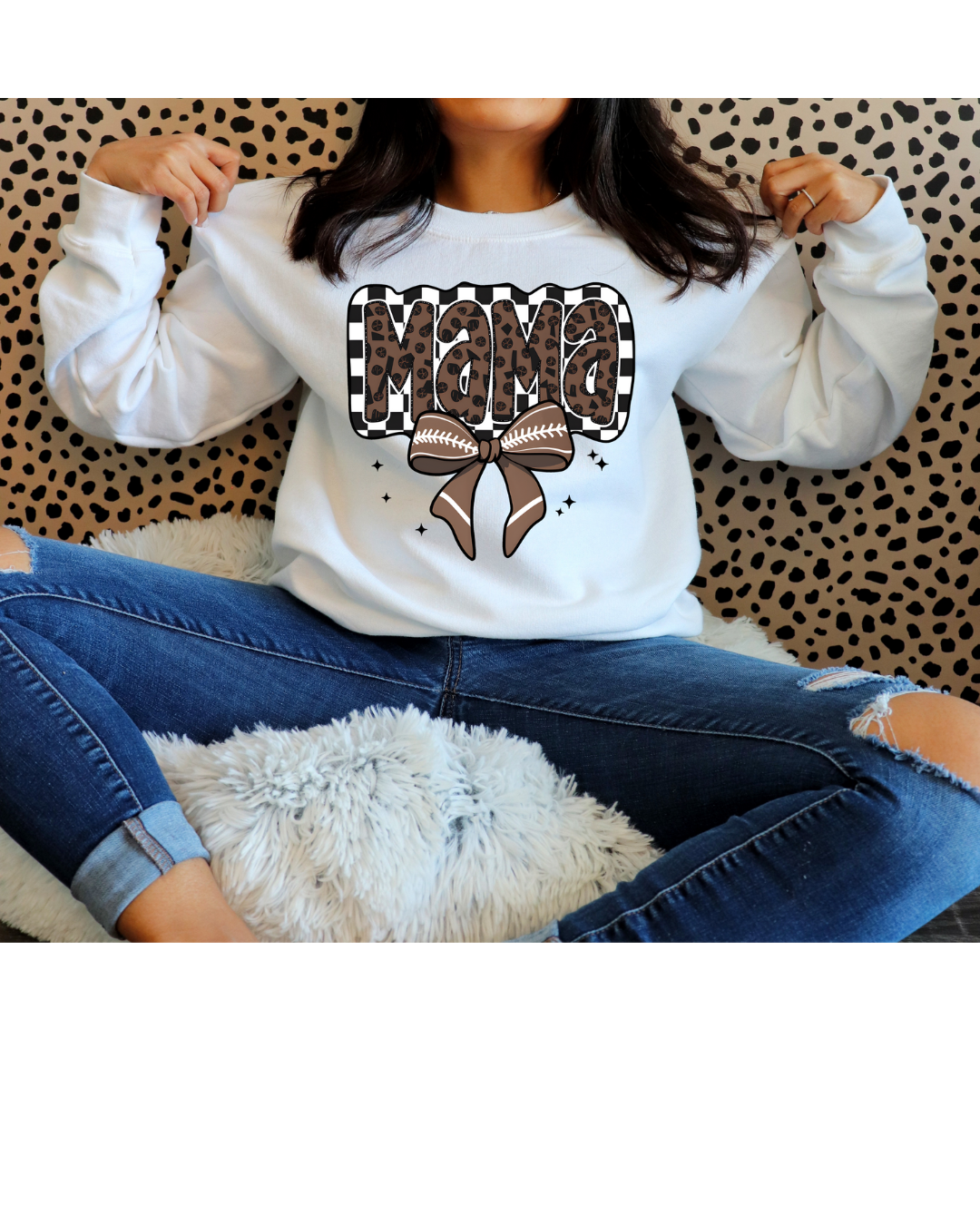 Mama Leopard Football Bow Sweatshirt