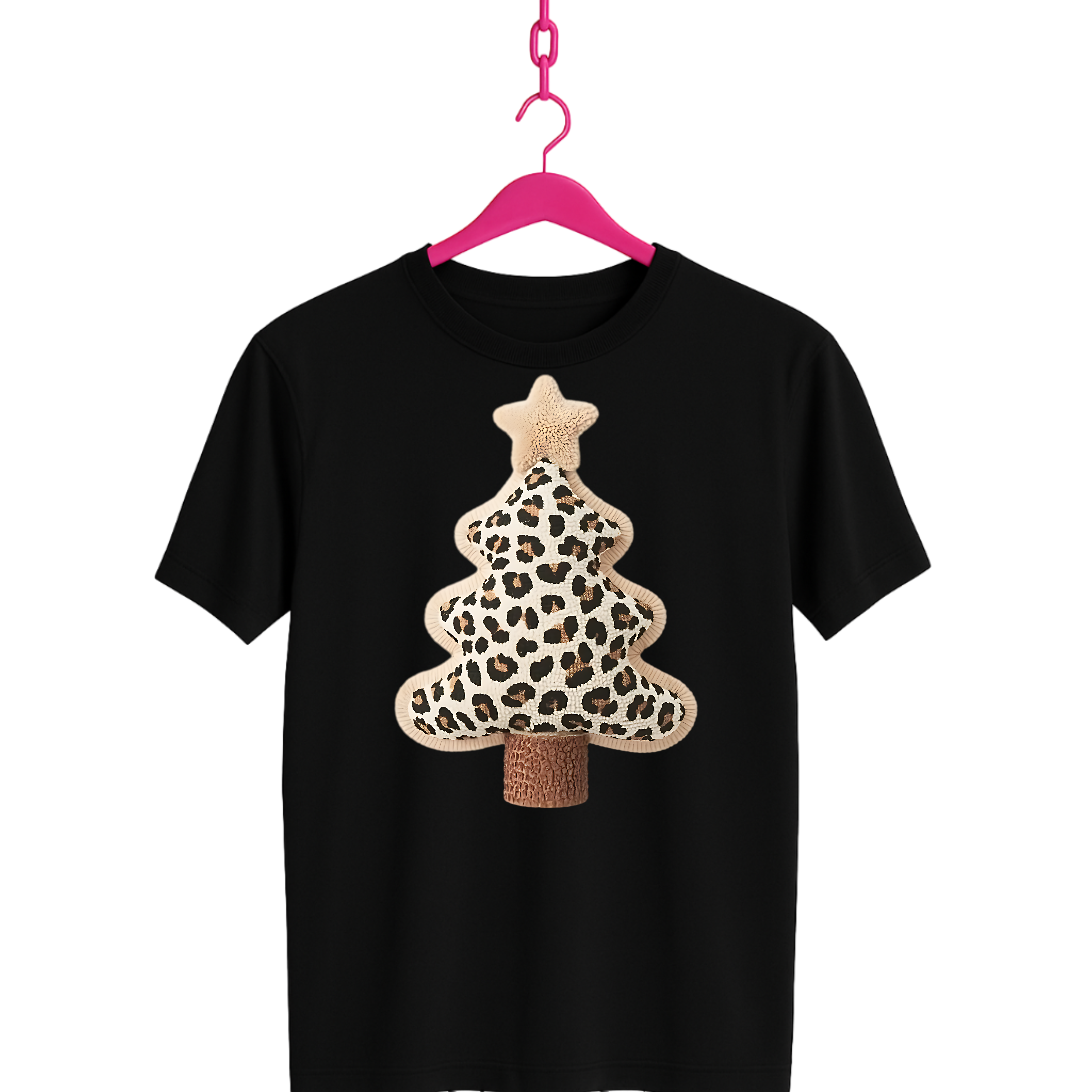 faux yarn Leopard Print Christmas Tree T-Shirt