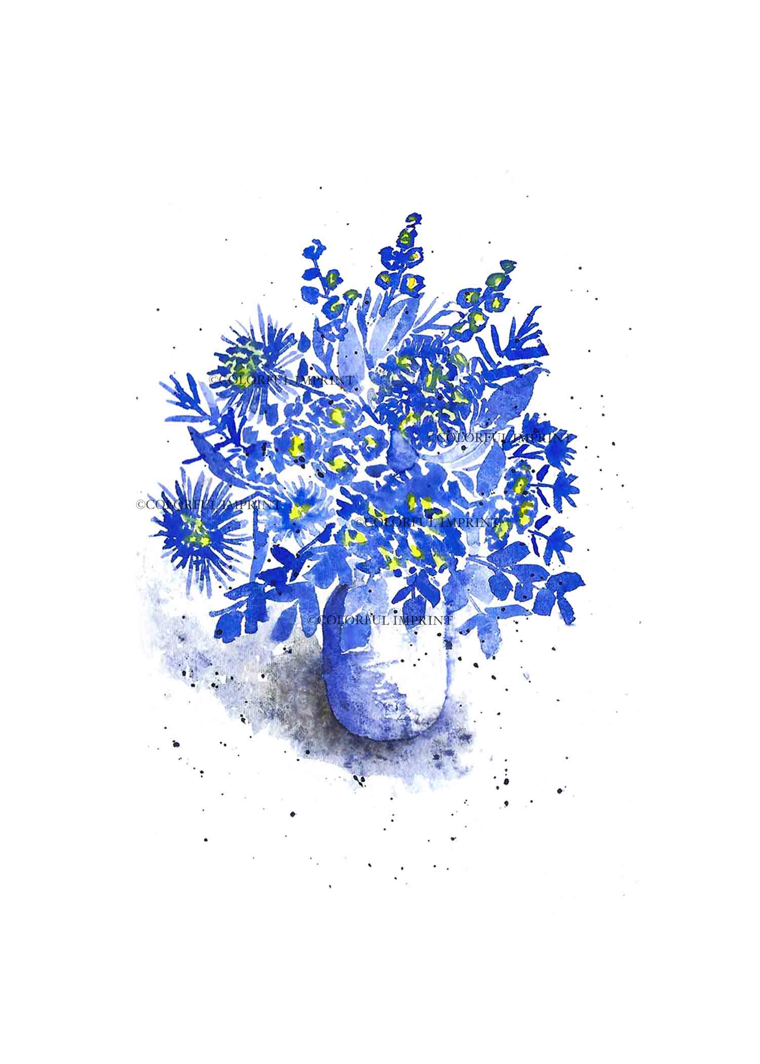 Blue Floral Vase | Hand-Painted Watercolor