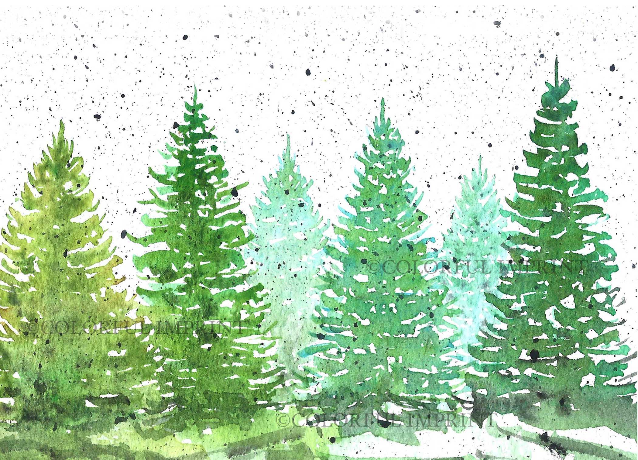 Mist-Dusted Pines | Hand-Painted Watercolor