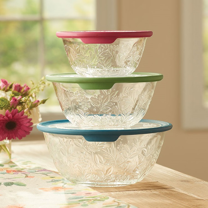 Floral Glass Storage Bowl Set