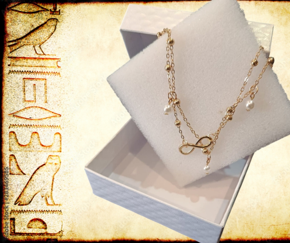 Cavigliera con simbolo dell'infinito e perle