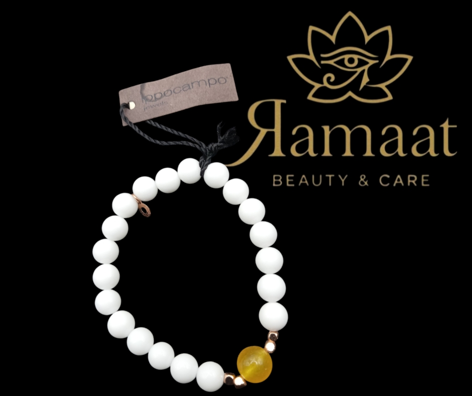 Bracciale con perline di onice nero e quarzo rosa ippocampo