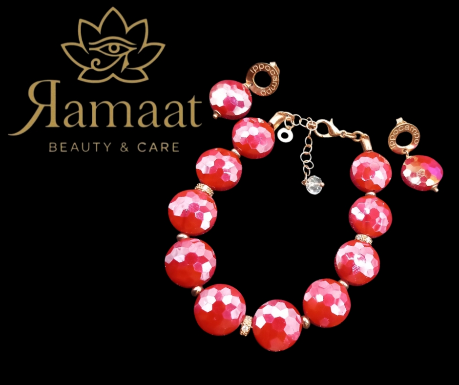 Set Bracciale e orecchini con pietre rosse 