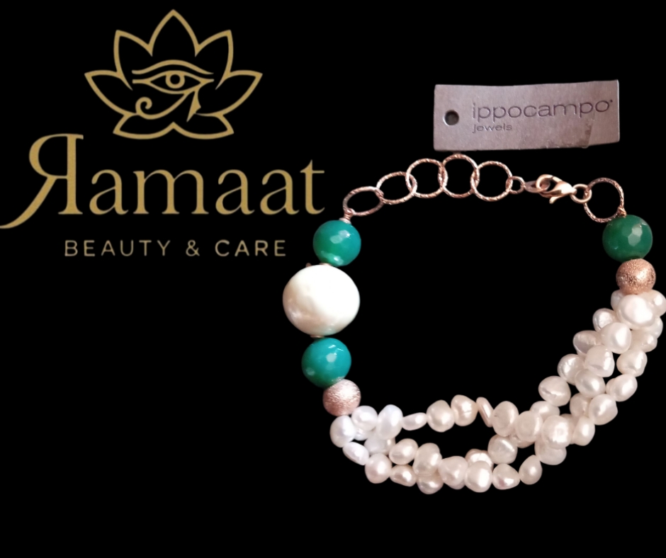 Bracciale con perle e pietre verdi ippocampo