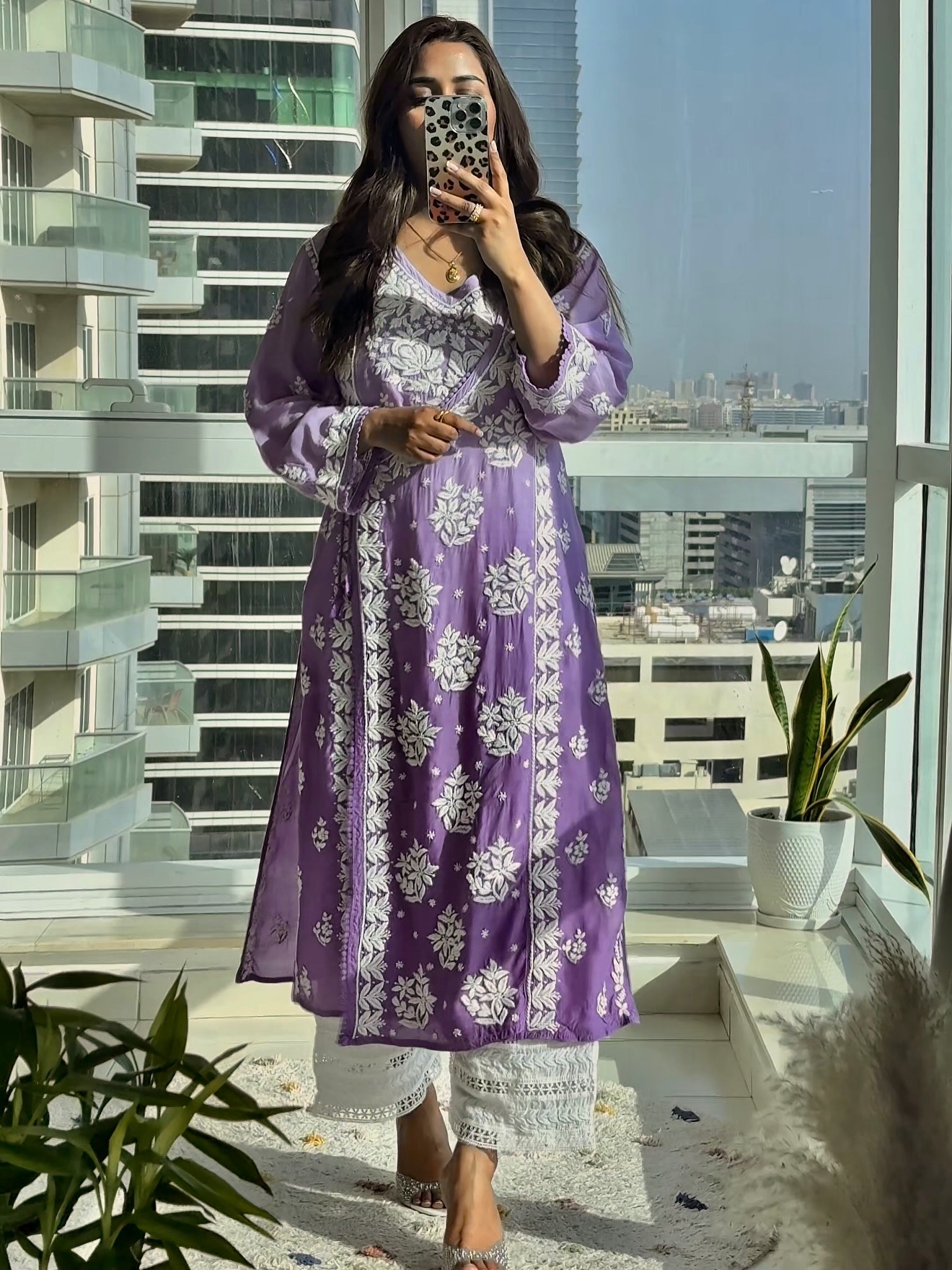 Muslin Angrakha set - Chikankari