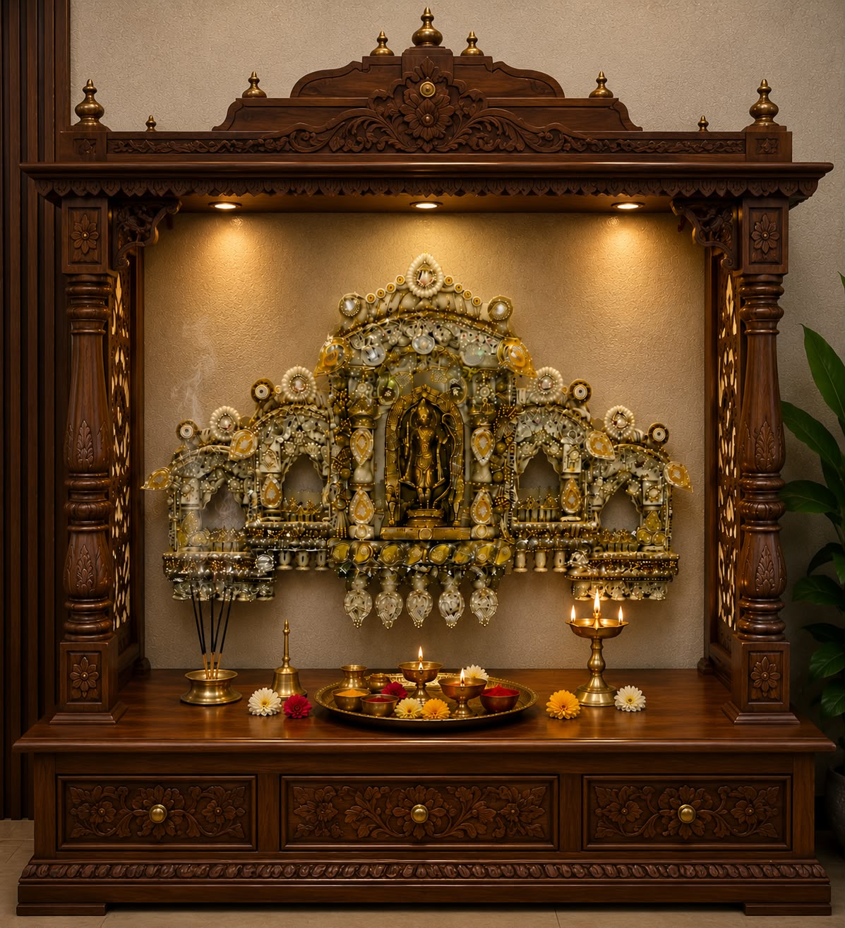 Luxury Handmade Wall Hanging Temple Decor | Wooden Mandir Style Pooja Wall Art | Traditional Hindu Home Decor | Festive Entrance & Prayer Room Decoration