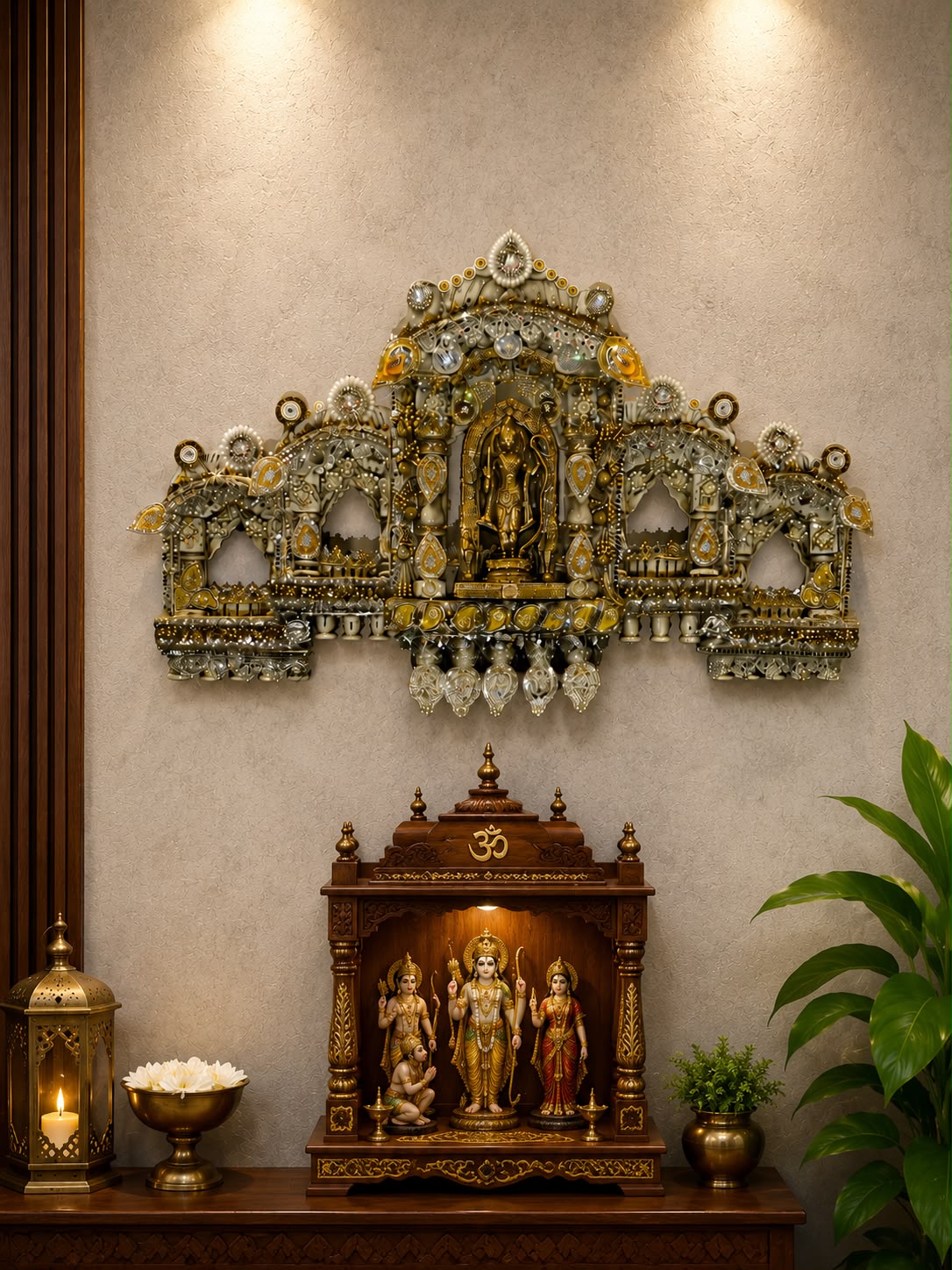 Luxury Handmade Wall Hanging Temple Decor | Wooden Mandir Style Pooja Wall Art | Traditional Hindu Home Decor | Festive Entrance & Prayer Room Decoration