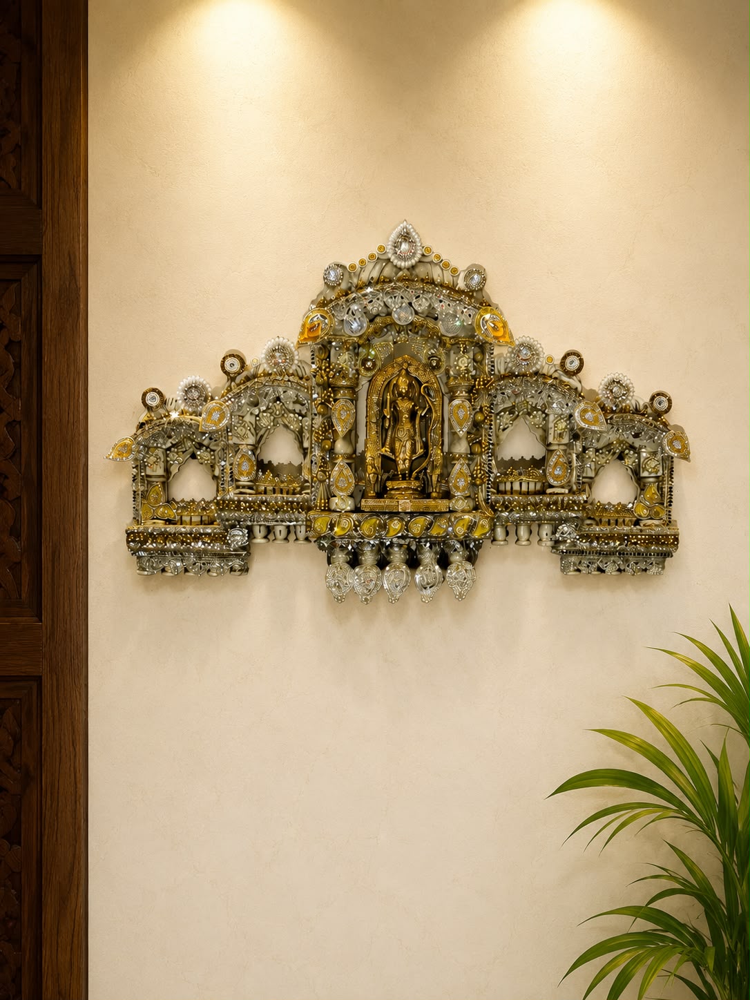 Luxury Handmade Wall Hanging Temple Decor | Wooden Mandir Style Pooja Wall Art | Traditional Hindu Home Decor | Festive Entrance & Prayer Room Decoration