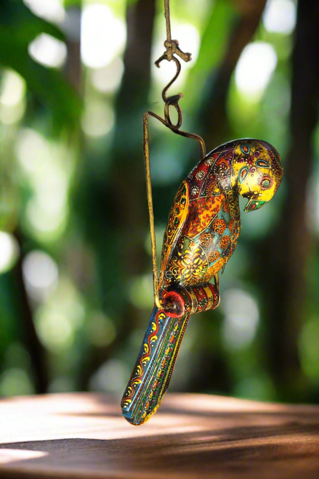 Hand-Painted Wooden Parrot Hanging. 