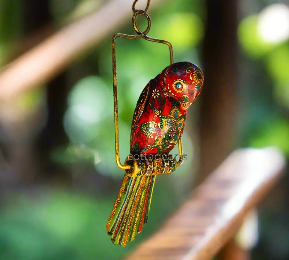 Hand-Painted Wooden Parrot Hanging. 