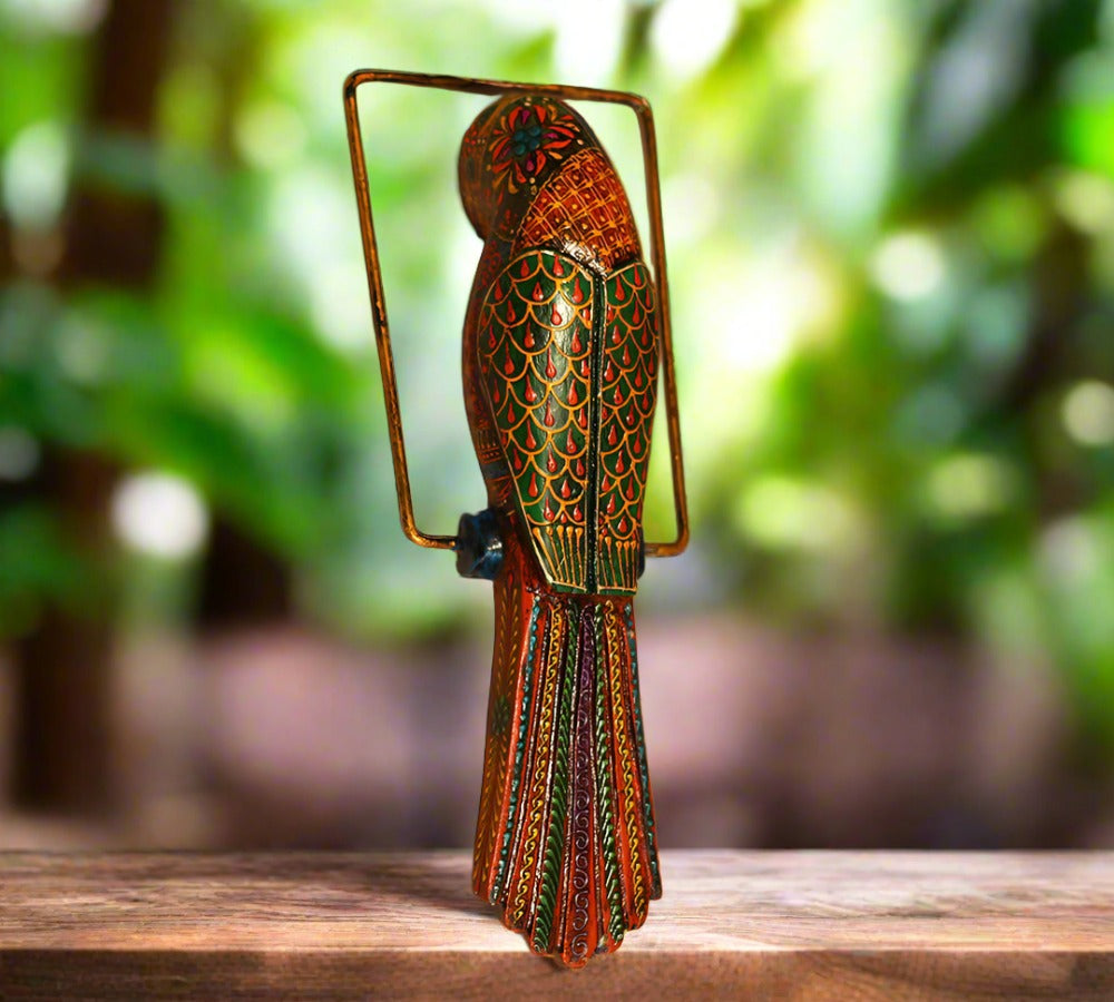 Hand-Painted Wooden Parrot Hanging. 