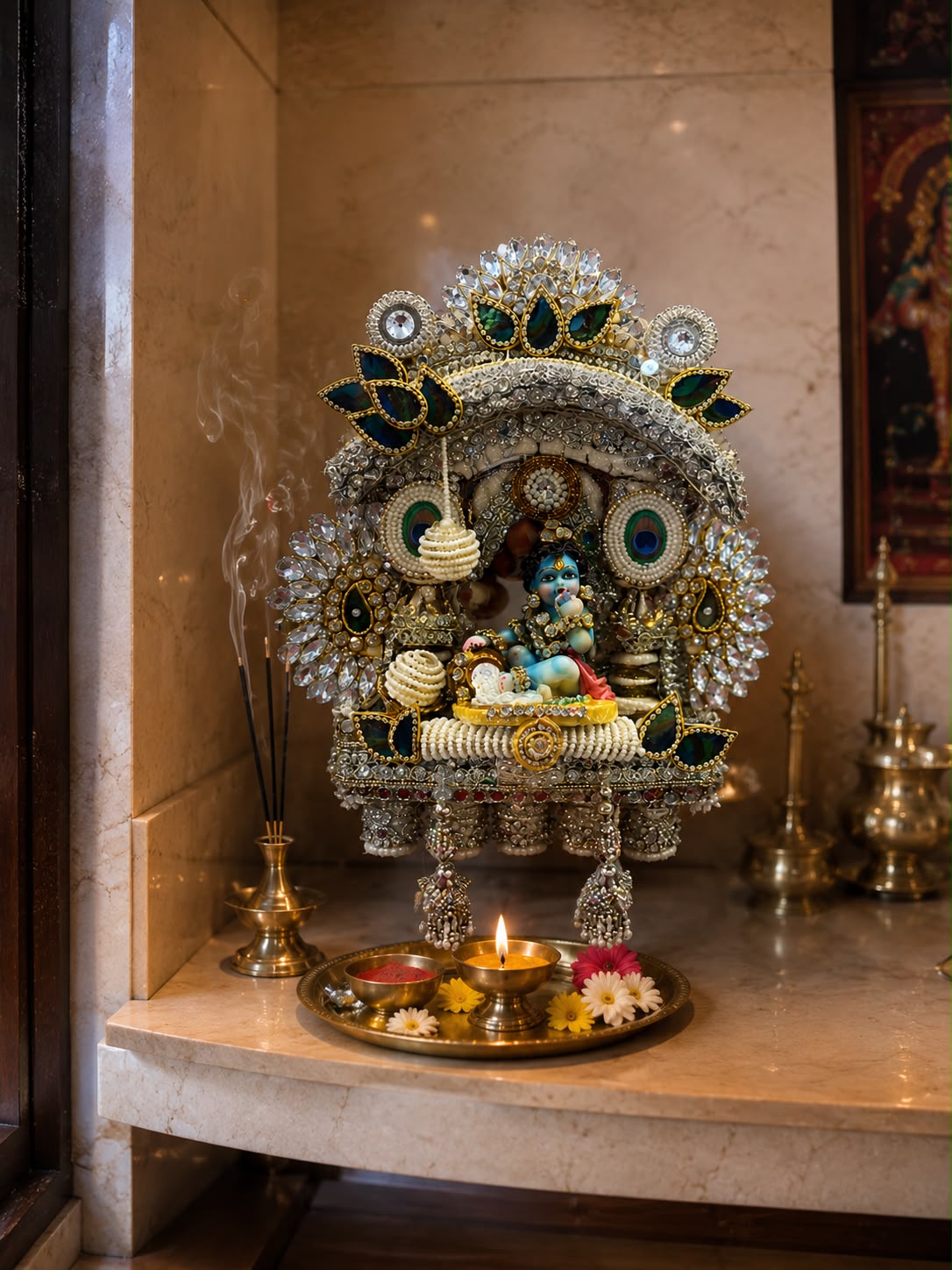 Luxury Handmade Bal Gopal Jhula Wall Hanging | Krishna Swing Wall Decor | Traditional Pooja Room & Home Temple Decoration | Premium Hindu Spiritual Gift