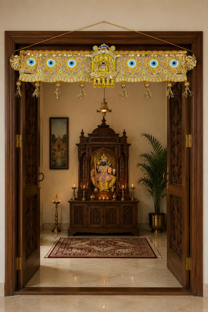 Luxury Shreenathji Door Toran with Evil Eye | Handmade Indian Wall Hanging | Temple Entrance Decor | Festive Home Decoration | Housewarming Gift