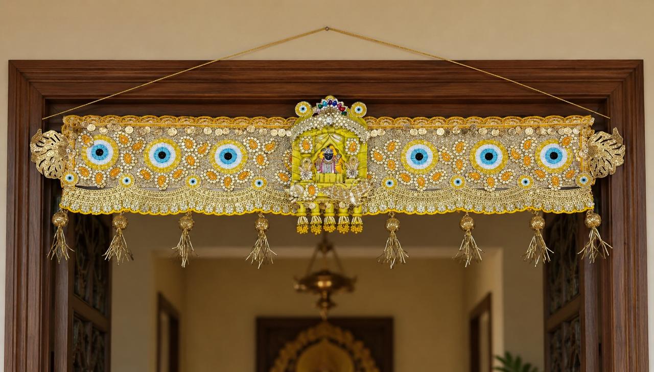 Luxury Shreenathji Door Toran with Evil Eye | Handmade Indian Wall Hanging | Temple Entrance Decor | Festive Home Decoration | Housewarming Gift