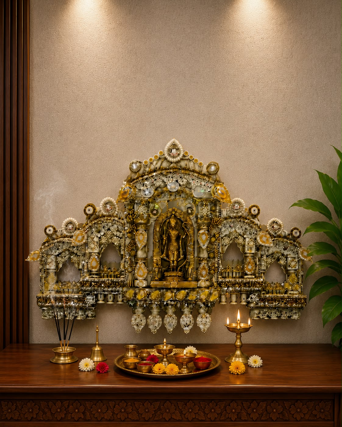 Luxury Handmade Wall Hanging Temple Decor | Wooden Mandir Style Pooja Wall Art | Traditional Hindu Home Decor | Festive Entrance & Prayer Room Decoration