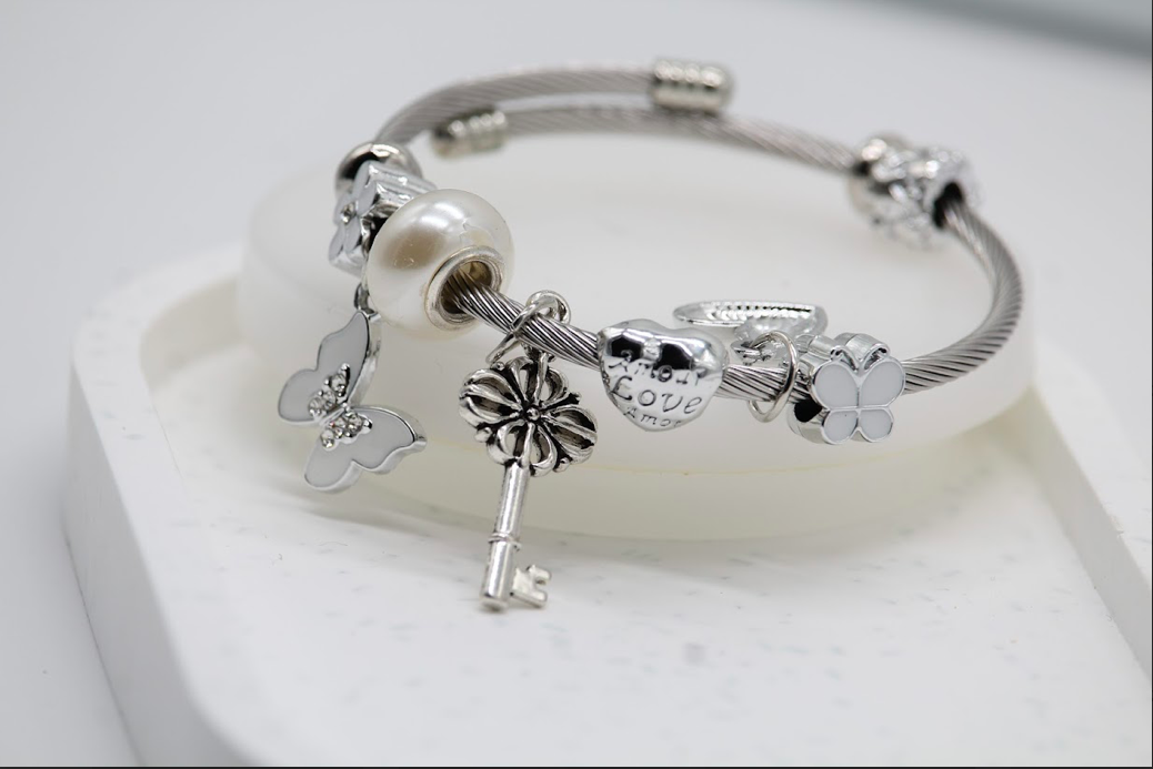 Pulsera de encanto plateada
