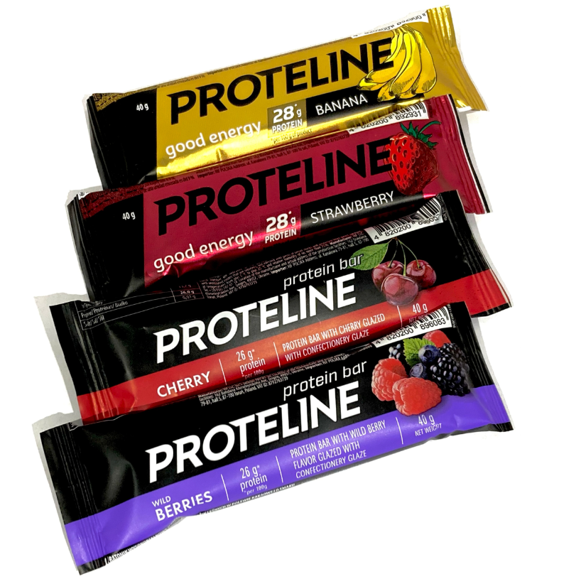 Protein bar PROTELINE 24×40g –MIX forest fruits/banana/strawberry/cherry