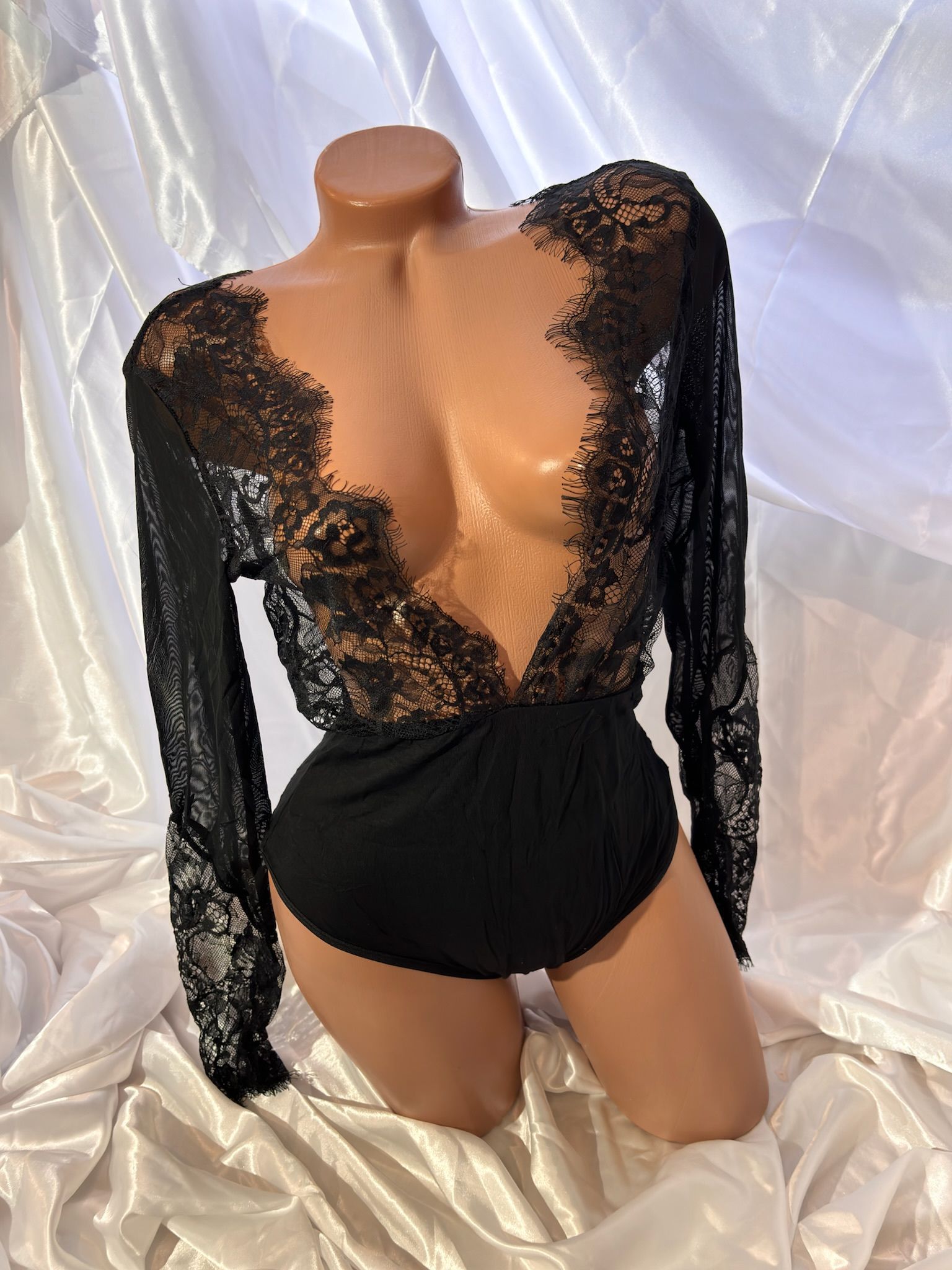 Black Lace Long Sleeve Bodysuit