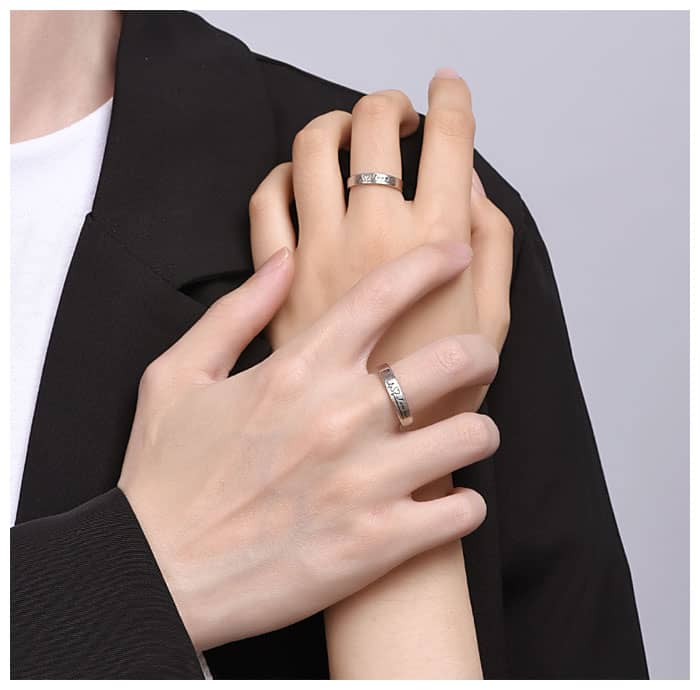 The "My Heartbeat, I LOVE YOU" Silver Couple Rings Set