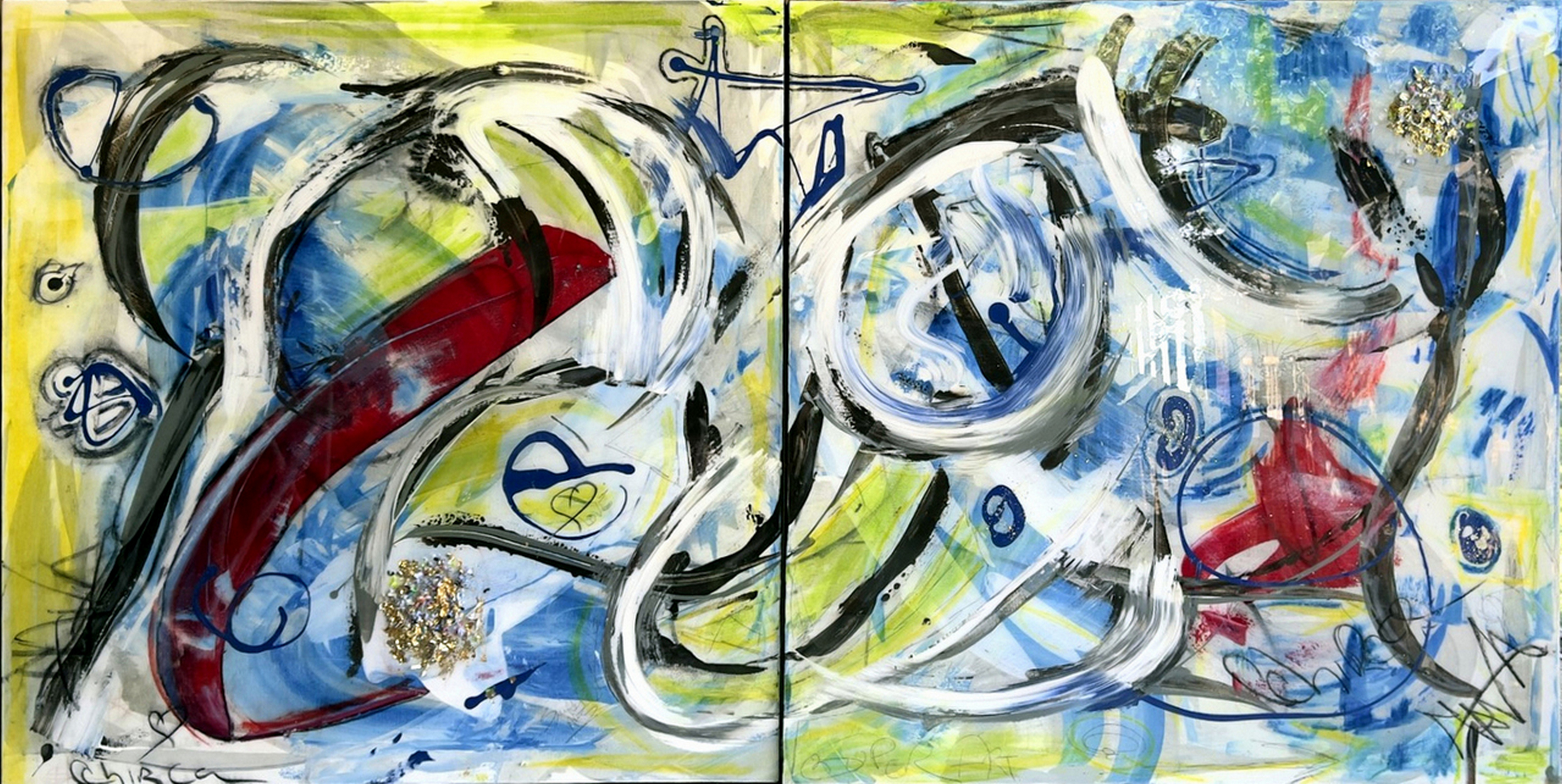FREEDOM Abstract Expressionist Diptych Acrylic Painting (2023)