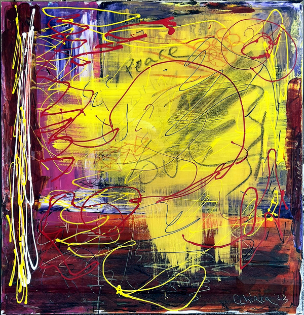 PEACE Abstract Expressionist Diptych Acrylic Painting (2023)