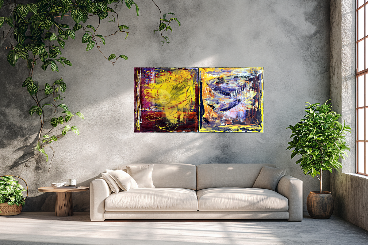PEACE Abstract Expressionist Diptych Acrylic Painting (2023)