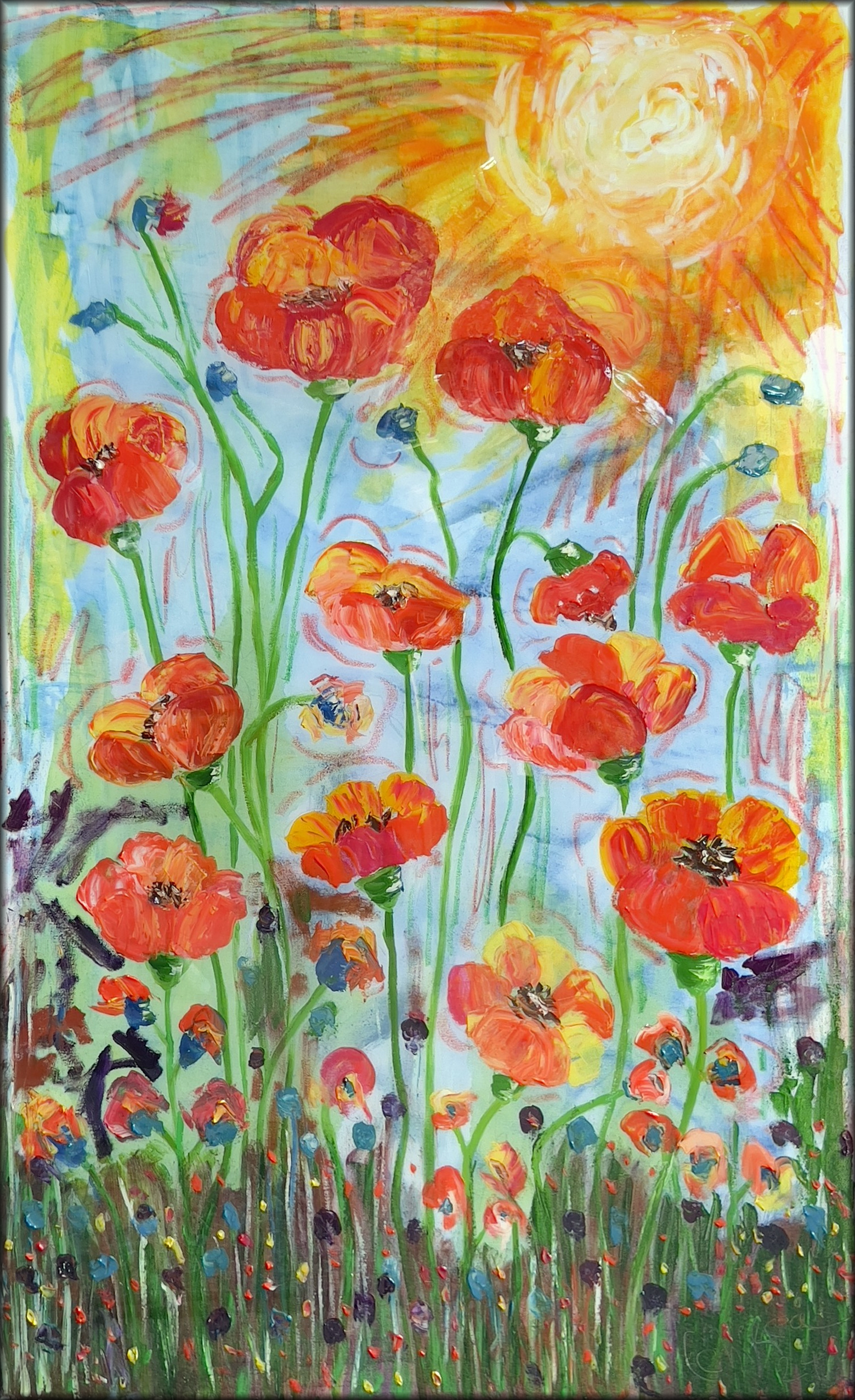 Hand-Painted Poppies Acrylic Artwork (2024)