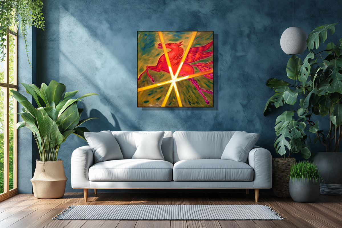 Vivid Red Pegasus Oil Painting (2005)
