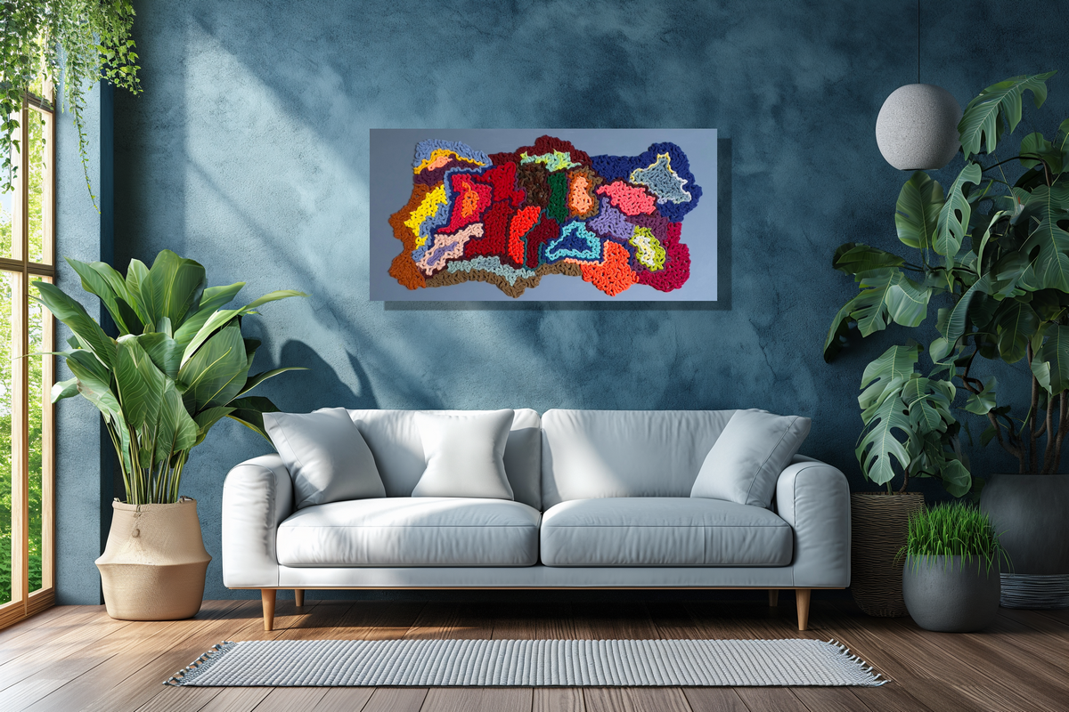Colorful Abstract Crochet Wall Canvas ( 24 x 48 x 1.5 )