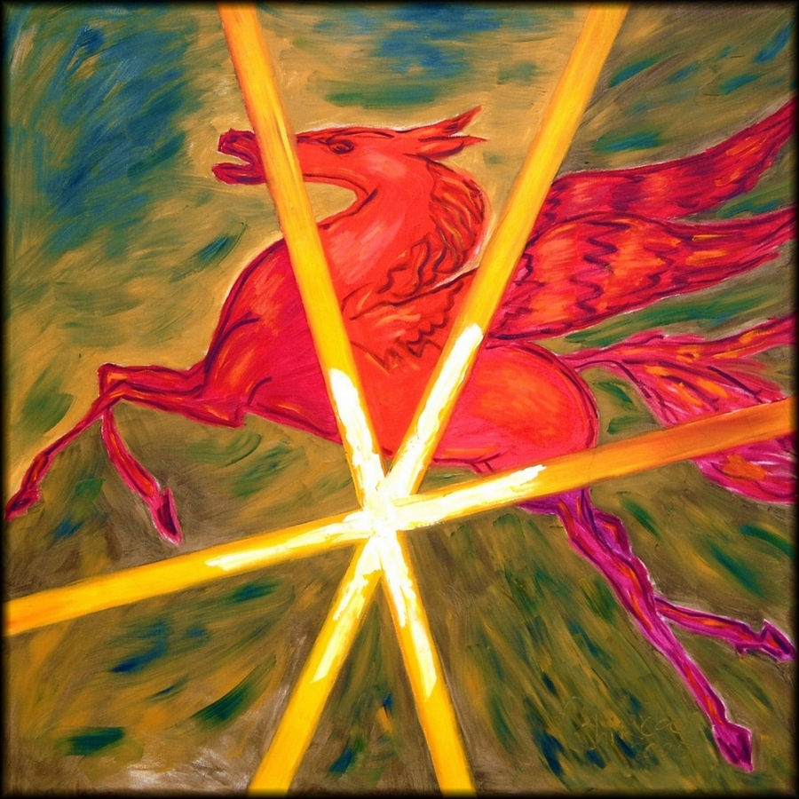 Vivid Red Pegasus Oil Painting (2005)
