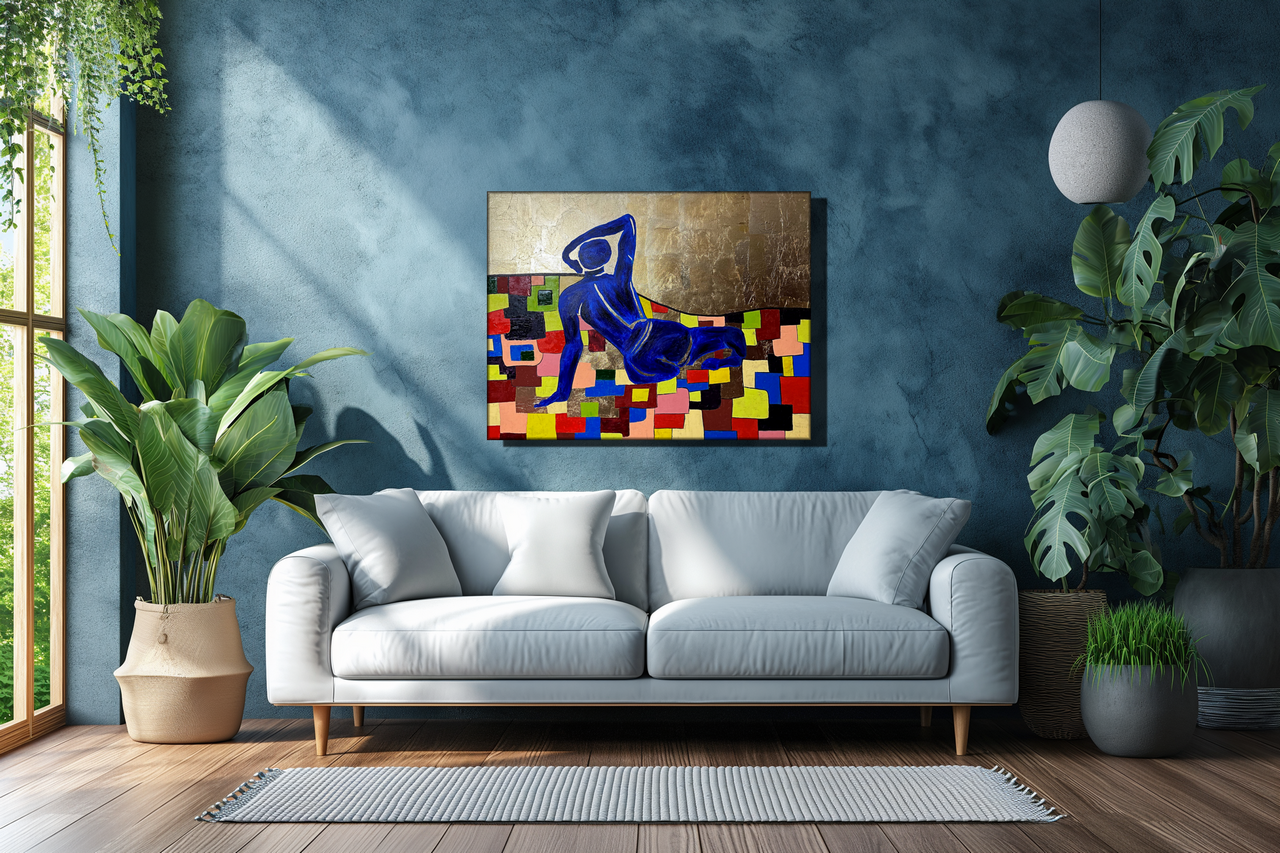 Abstract Blue Reclining Figure Painting (2017)