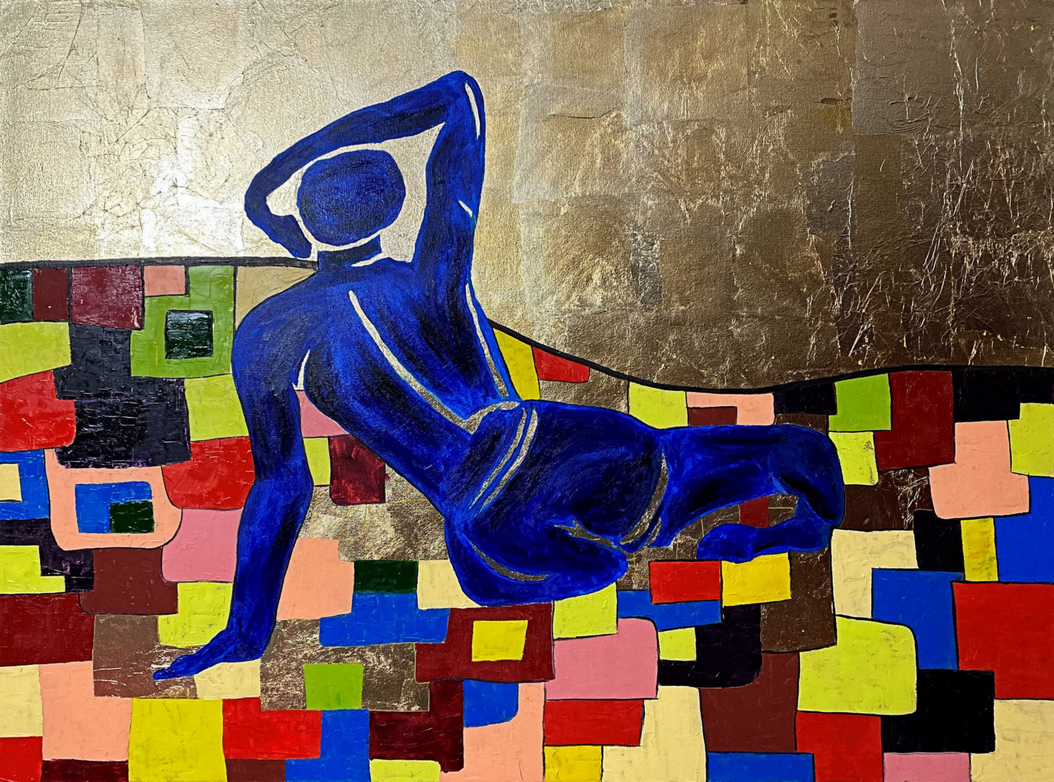Abstract Blue Reclining Figure Painting (2017)