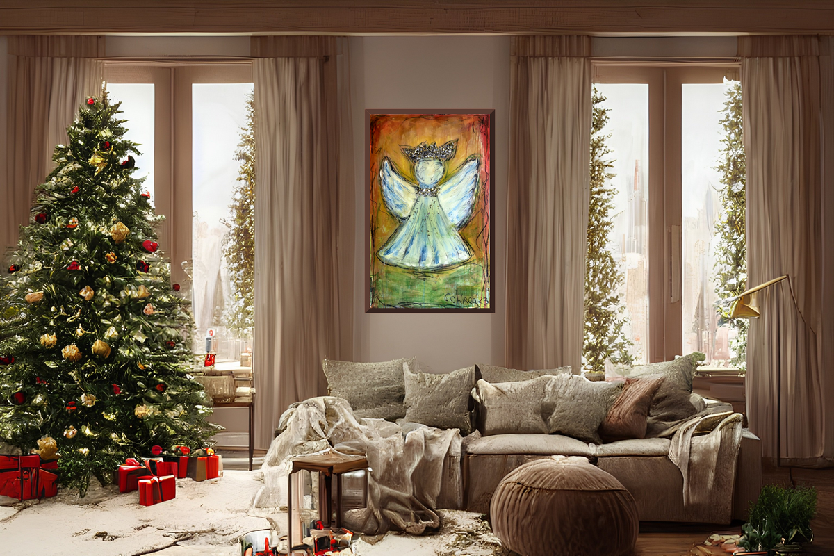 Hand-Painted Angel Acrylic Artwork ( 30 x 48 x 1.5 )