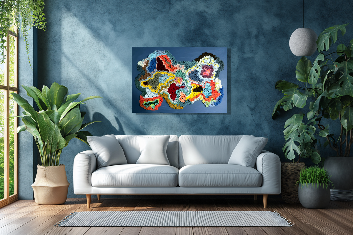 Handmade Abstract Crochet Wall Art on Canvas ( 24 x 36 x 1.5 )