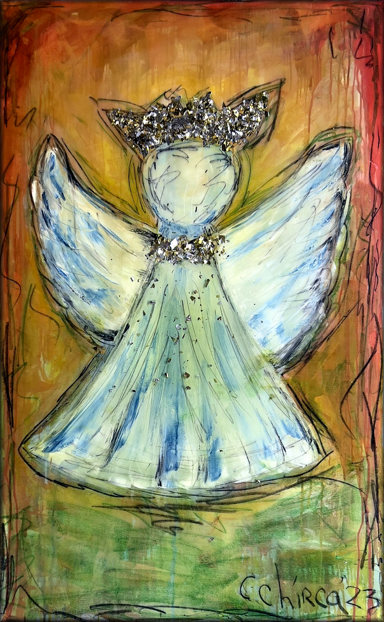 Hand-Painted Angel Acrylic Artwork ( 30 x 48 x 1.5 )