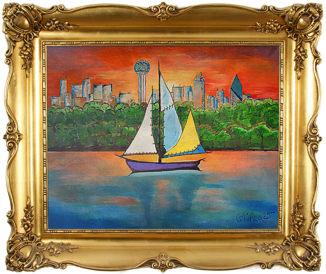 Dallas Sunrise Cityscape Sailboat Painting 2025
