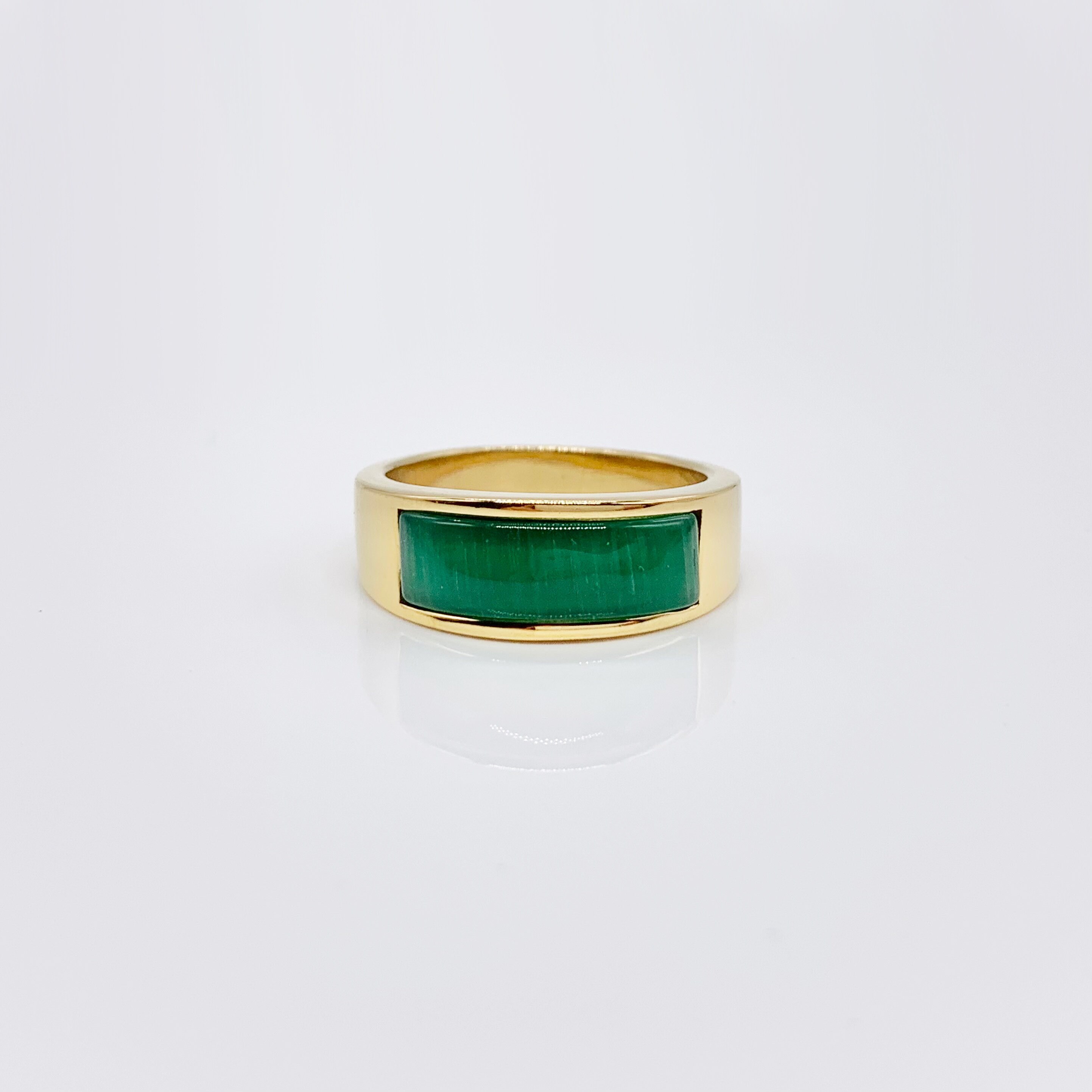 Emerald Green Opal Statement Gemstone Ring in Silver & Gold