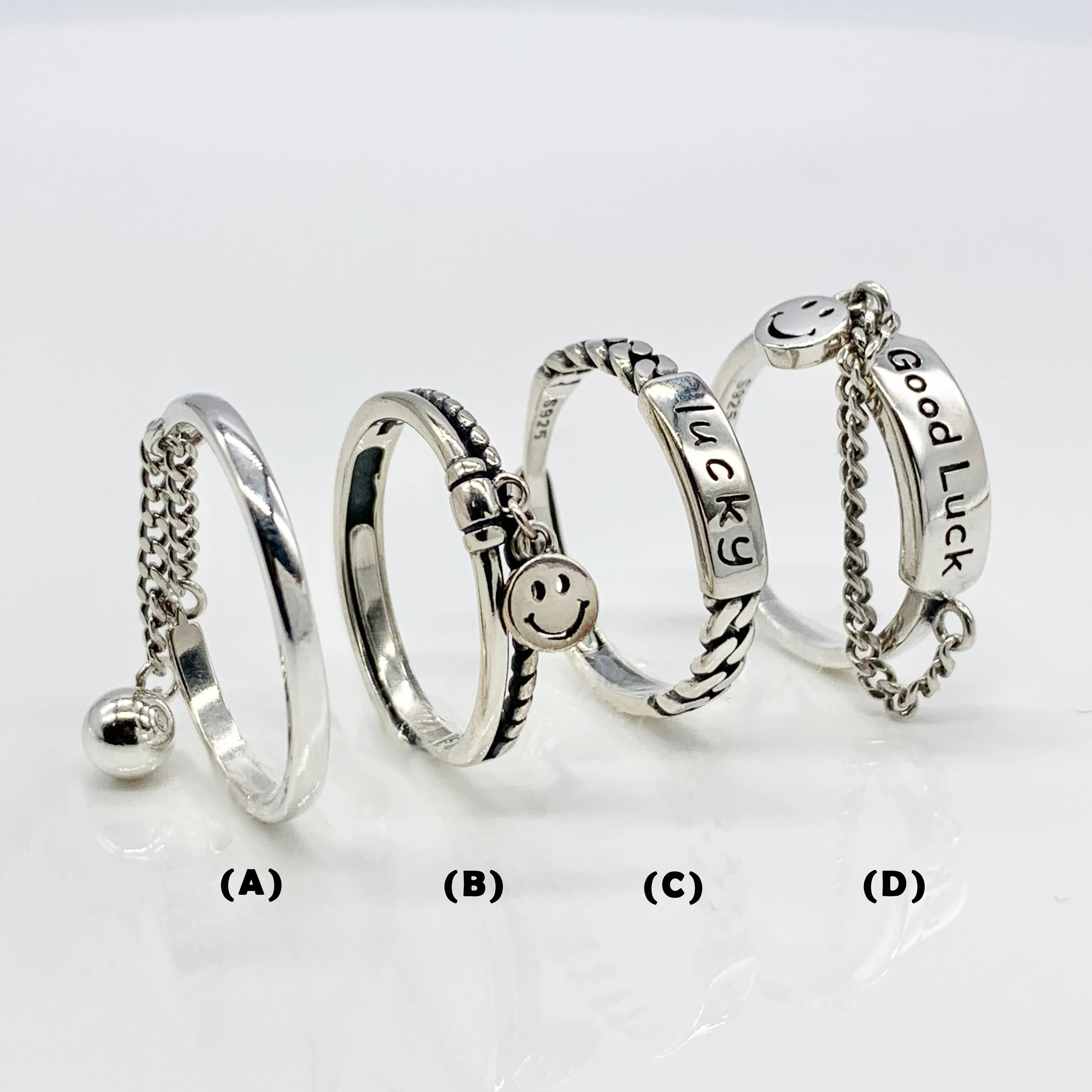 Smiley Face |  Good luck | Lucky Adjustable Rings -Real S925 Sterling Silver