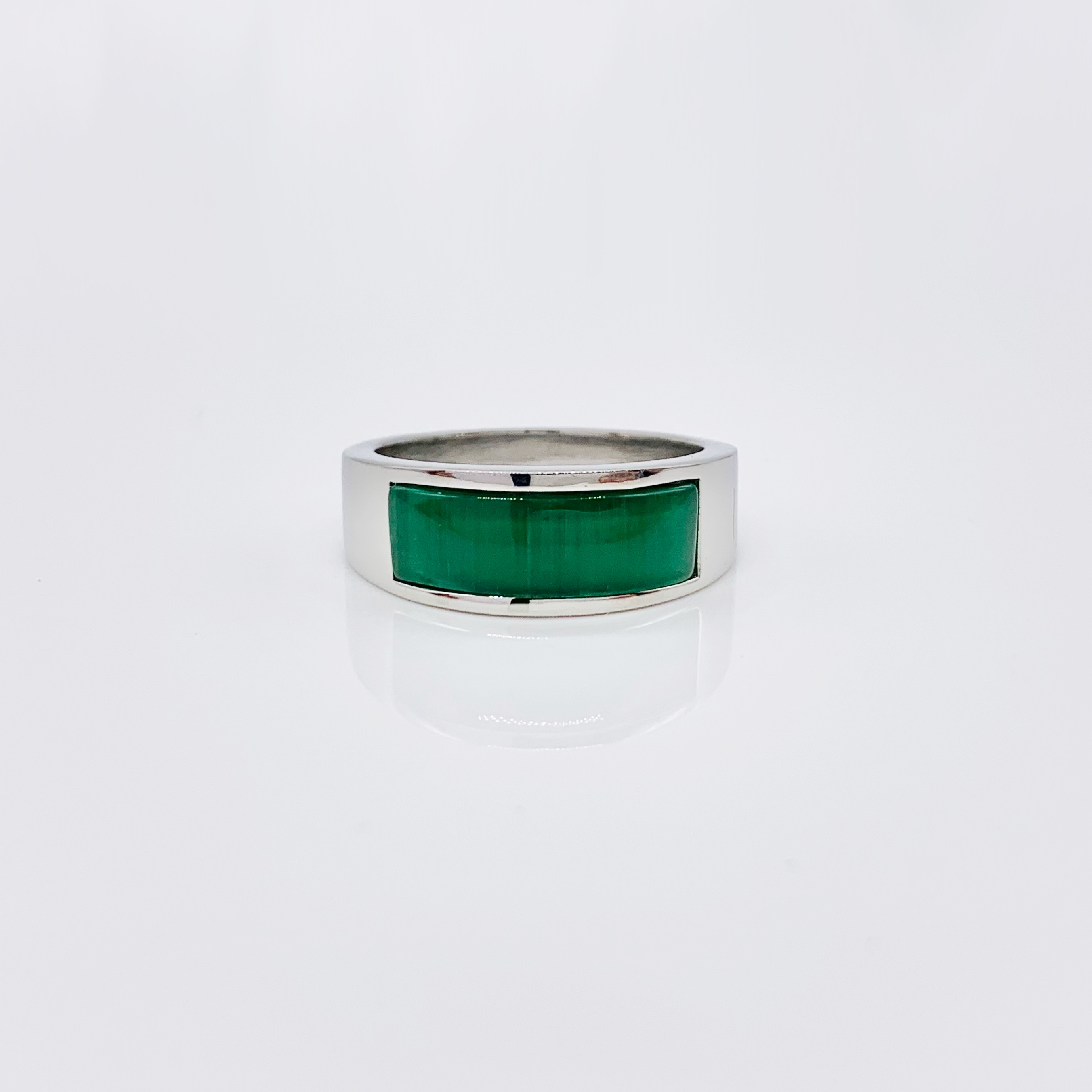 Emerald Green Stainless Steel Statement Silver/Green opal Ring