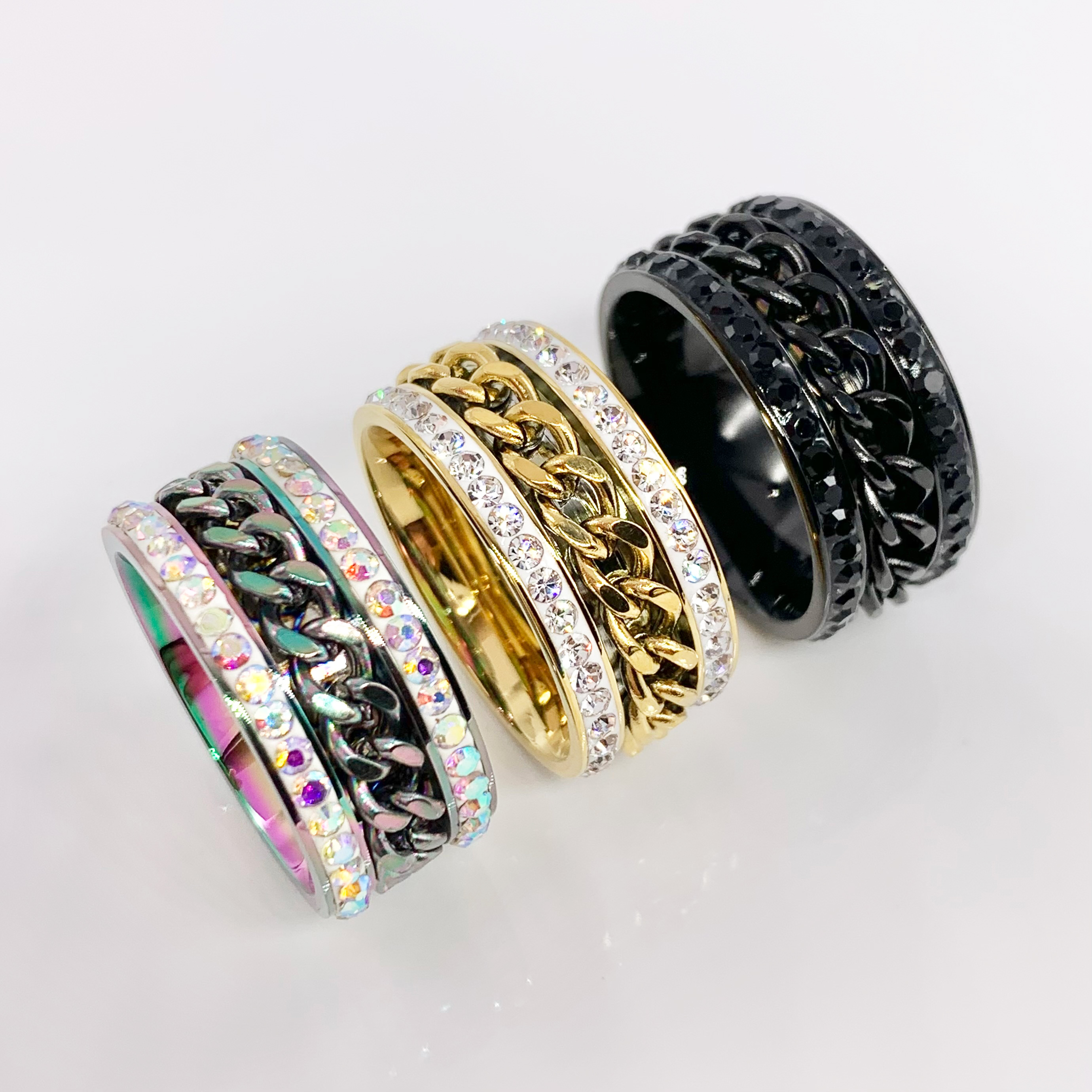 Unique Cuban Link Chain titanium steel Spinner Fidget Ring