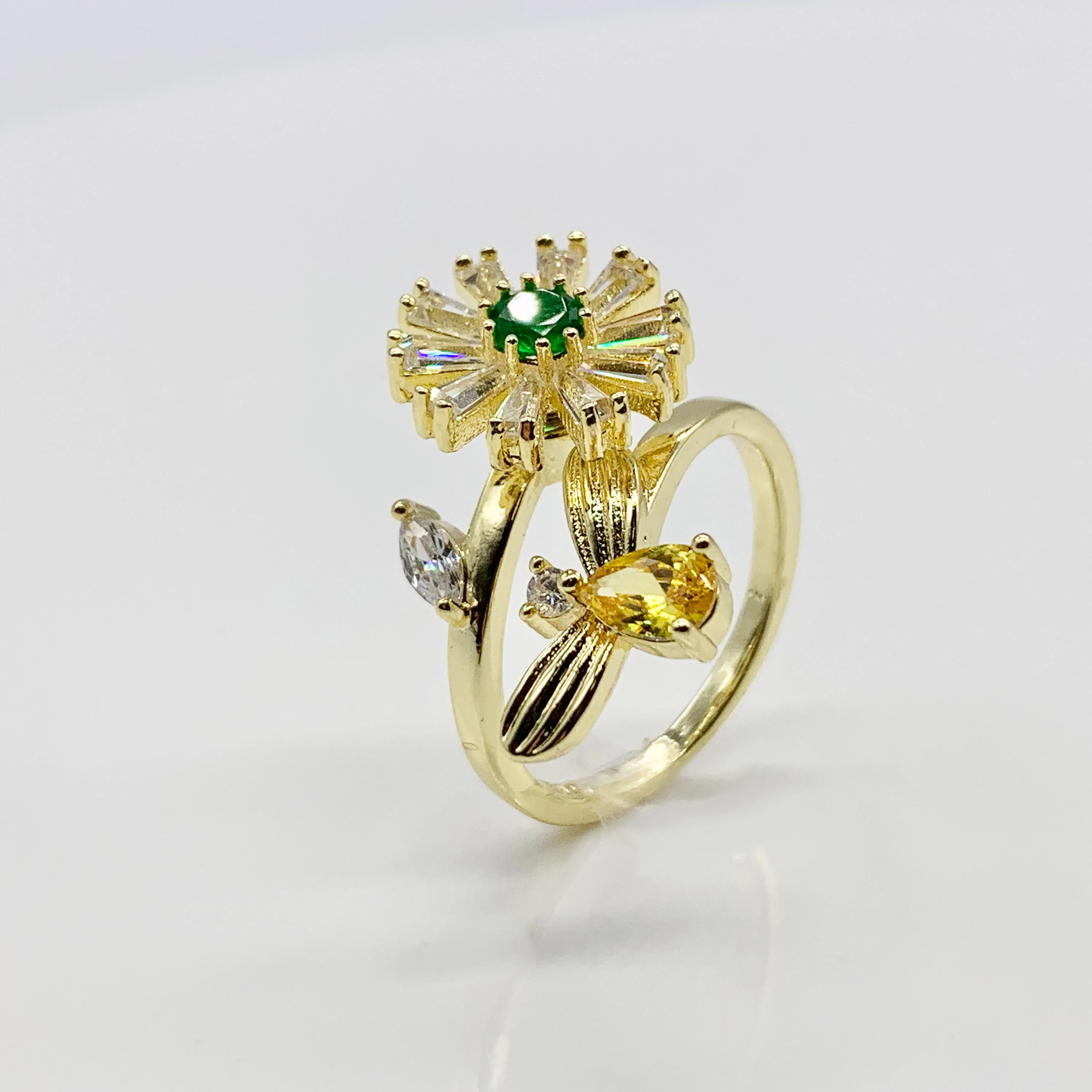 The Gold Bee( green/clear) | planet | flower Spinner Fidget Ring
