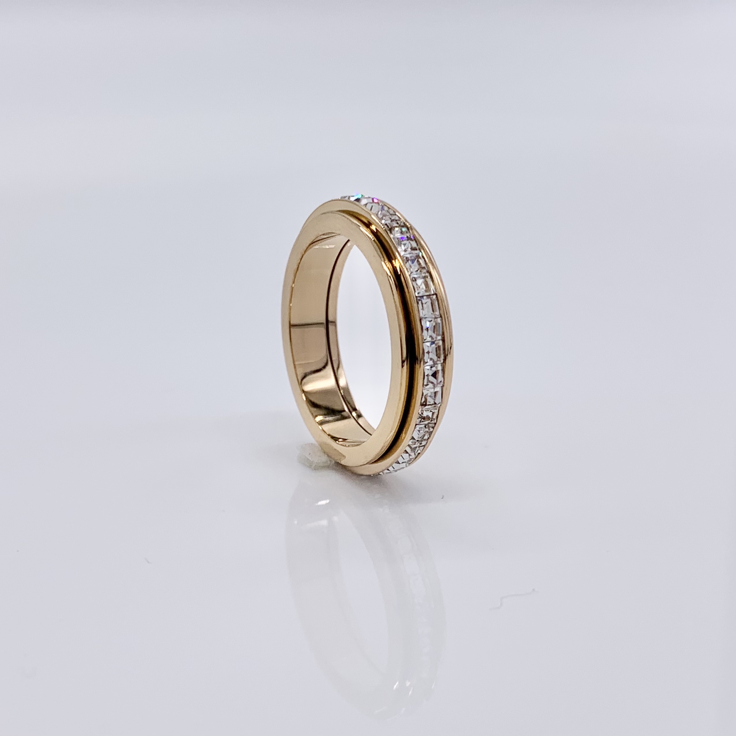 Sparkling Titanium Steel Spinner Fidget Ring 