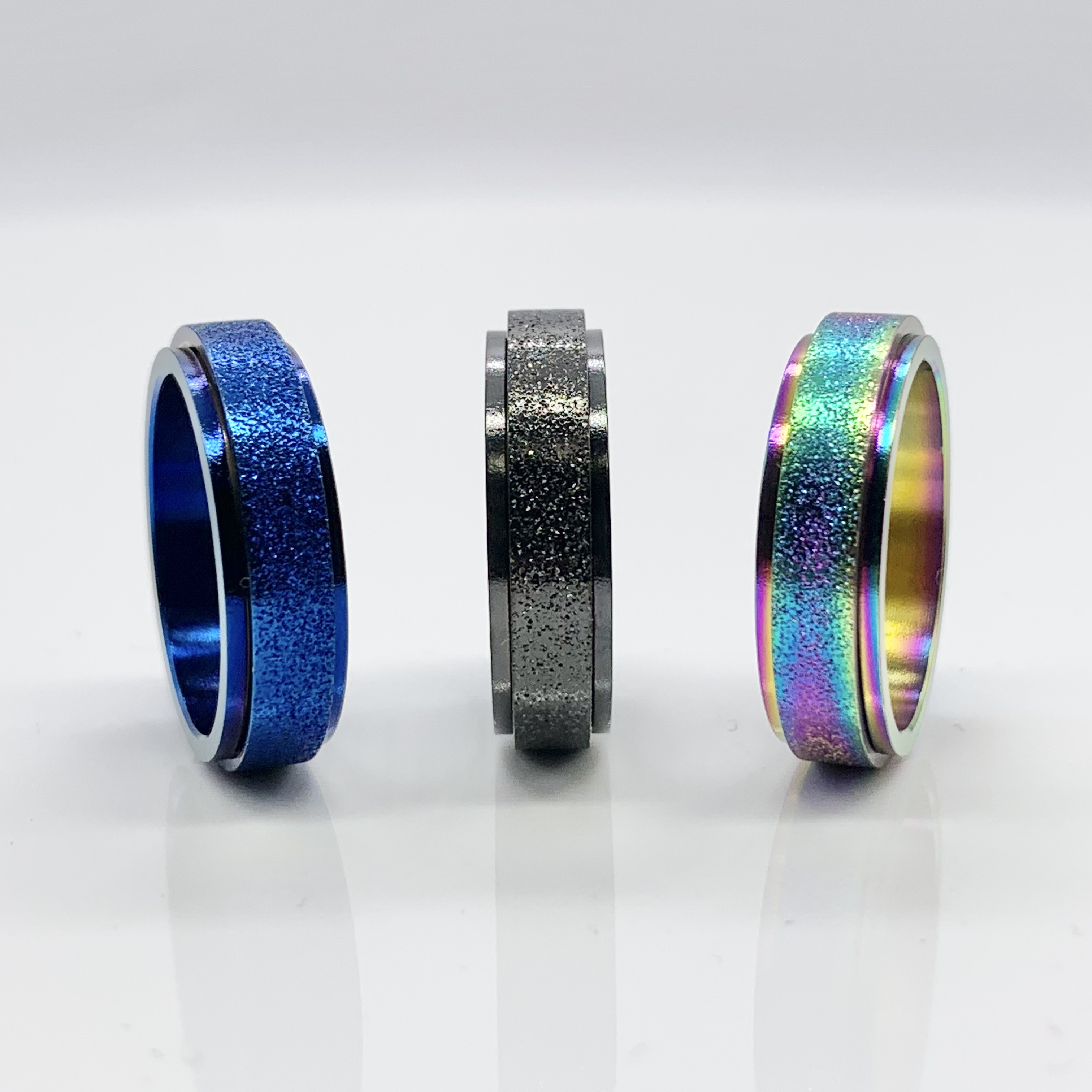Stunning Titanium Steel Spinner Rainbow/Blue/Black Fidget Ring