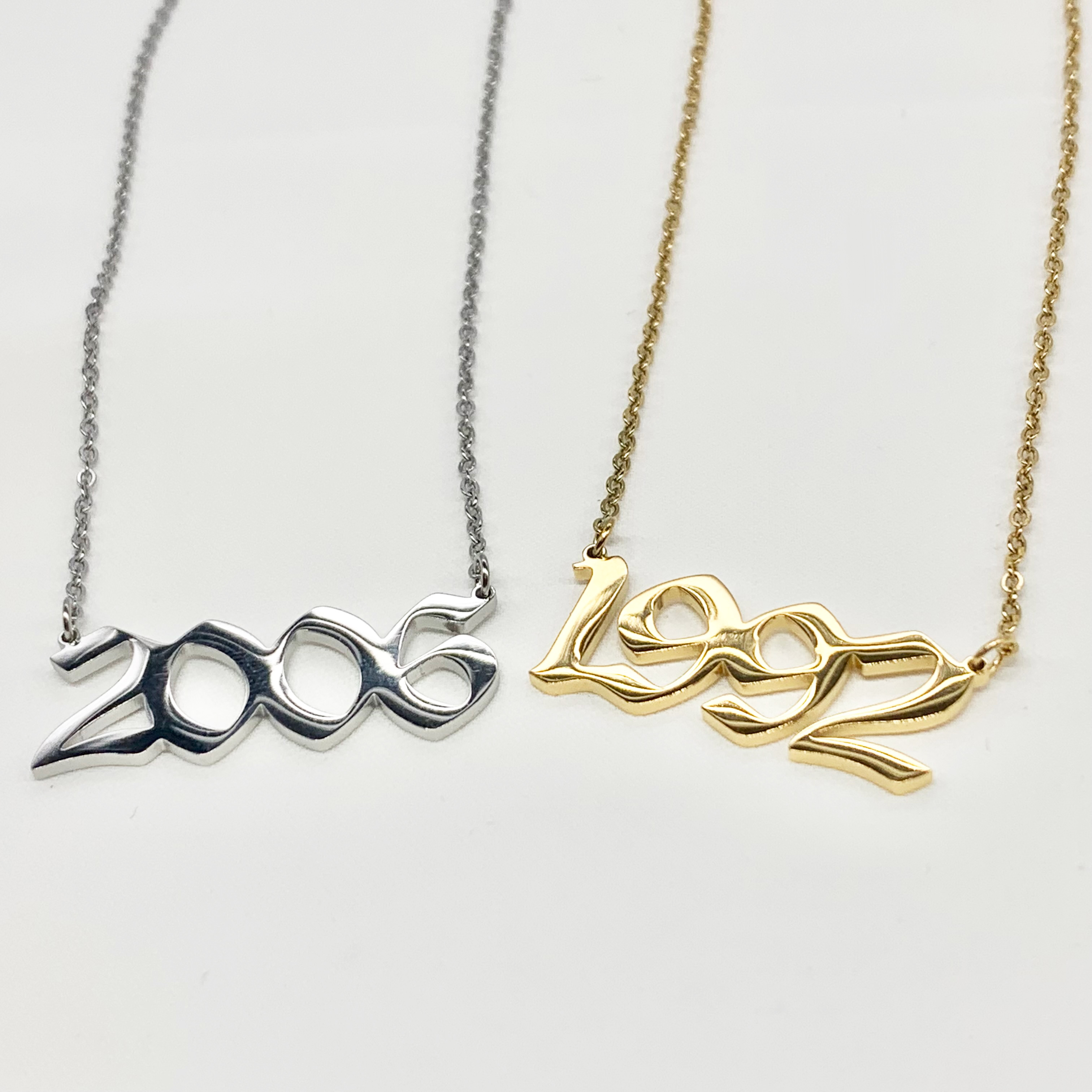 Year Of Birth -Old English Date-Stainless steel Necklace