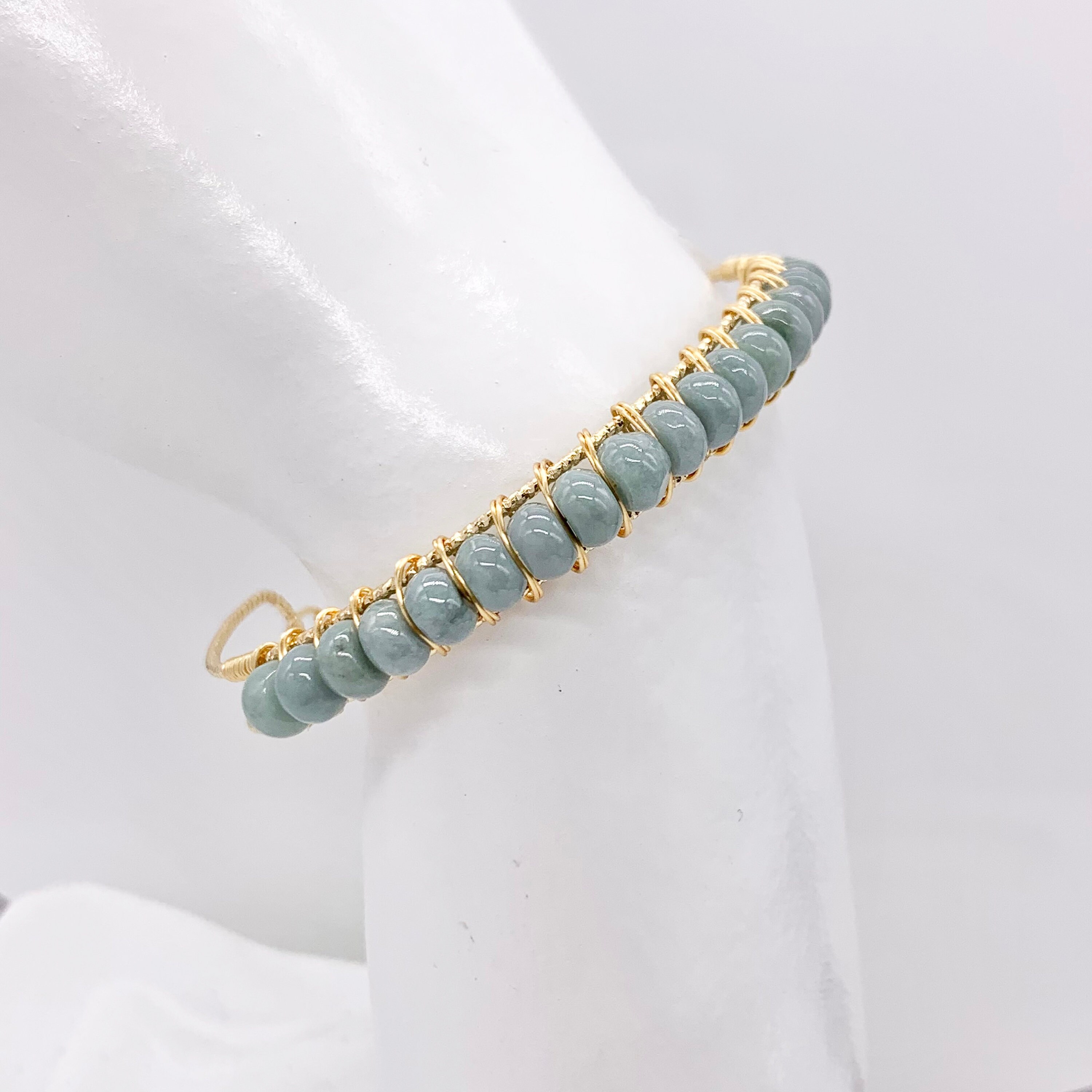 Jadeite Stone Handmade Adjustable copper bracelet plated with 14k gold